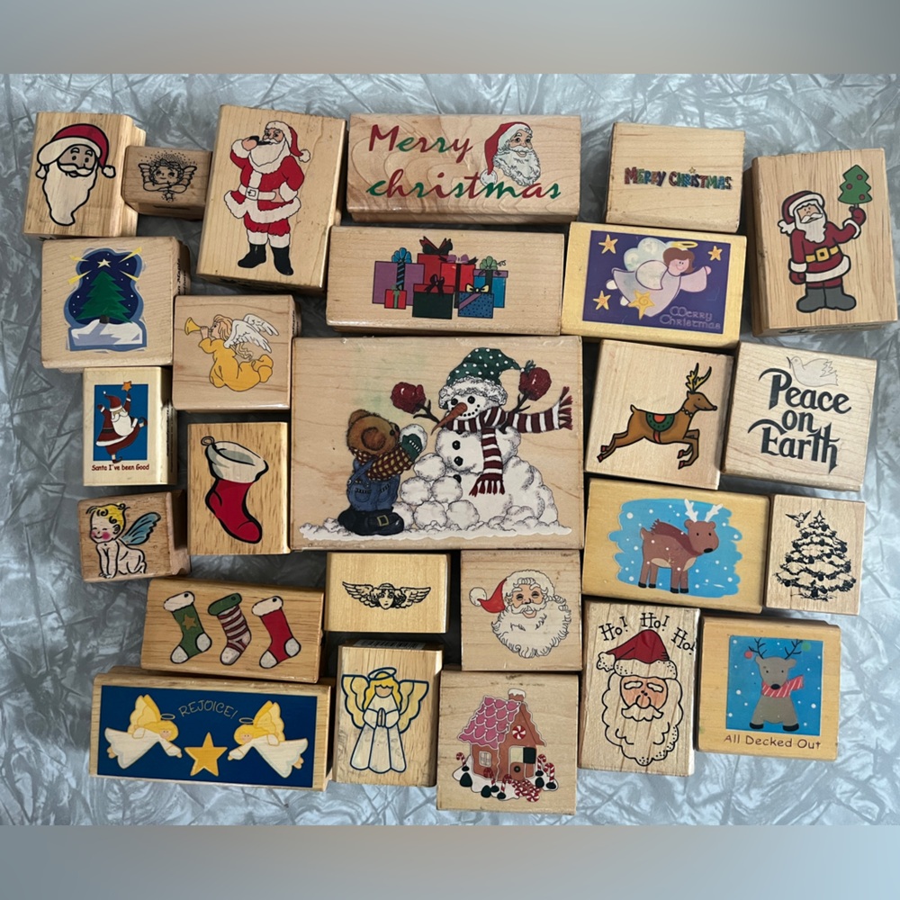 CHRISTMAS  Wooden Rubber Stamp Holiday Cards Stationary Letters Crafts Scrapbook
